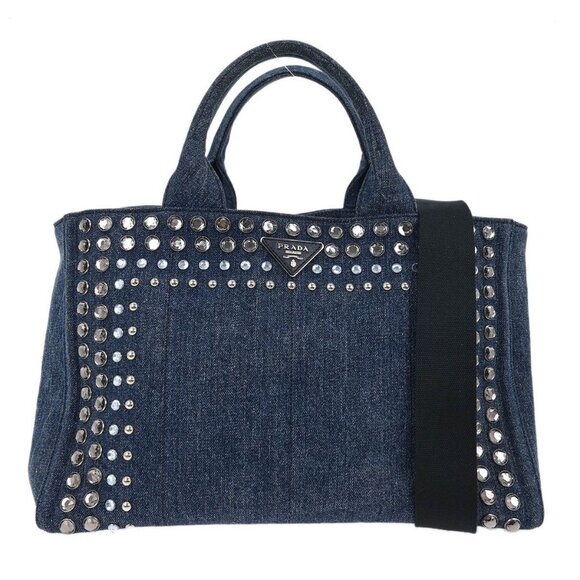Prada Blue Denim Canapa Tote Handbag 203 177563 - Picture 1 of 10